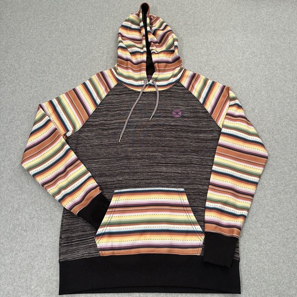 Hooey Hooded Sweatshirt Women’s Size Small Striped Gray Long Sleeve Purple Logo